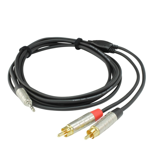 Image of 2 PHONO PLUGS TO 3.mm STEREO JACK - GOLD - 1 METRE