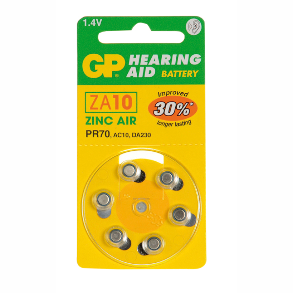 Image of GP HEARING AID BATTERY PACK OF 6 - ZA10 (YELLOW) PR70