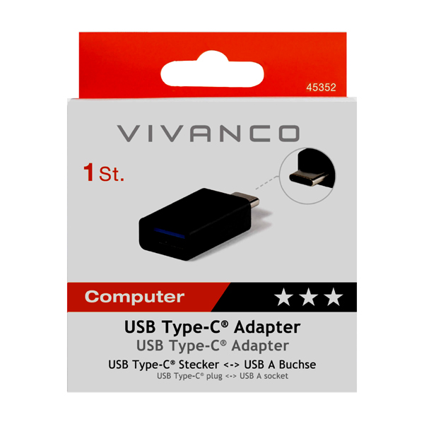 Image of VIVANCO USB C TYPE PLUG TO USB A SOCKET