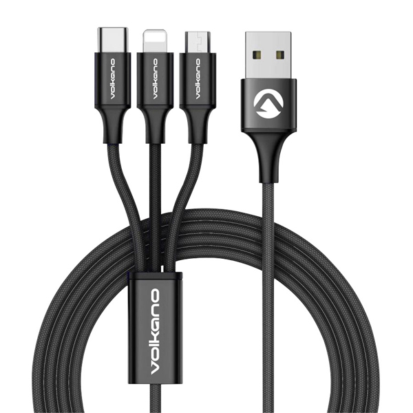 Image of VOLKANO 3 IN 1 USB CHARGING CABLE - LIGHTNING/C TYPE/MICRO