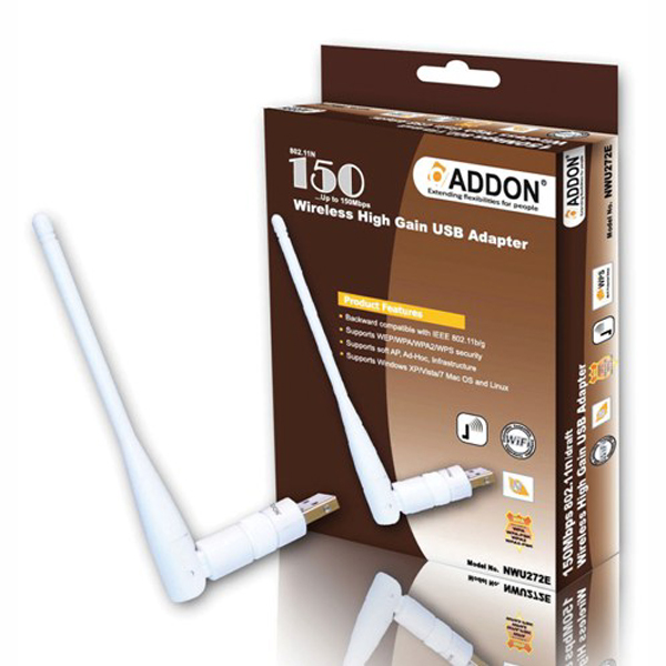 Image of ADDON WIRELESS HIGH GAIN USB ADAPTOR 150 MBPS