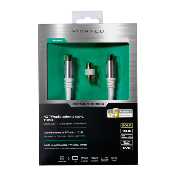 Image of VIVANCO PREMIUM COAXIAL EXTENSION LEAD WITH ADAPTOR - 5m