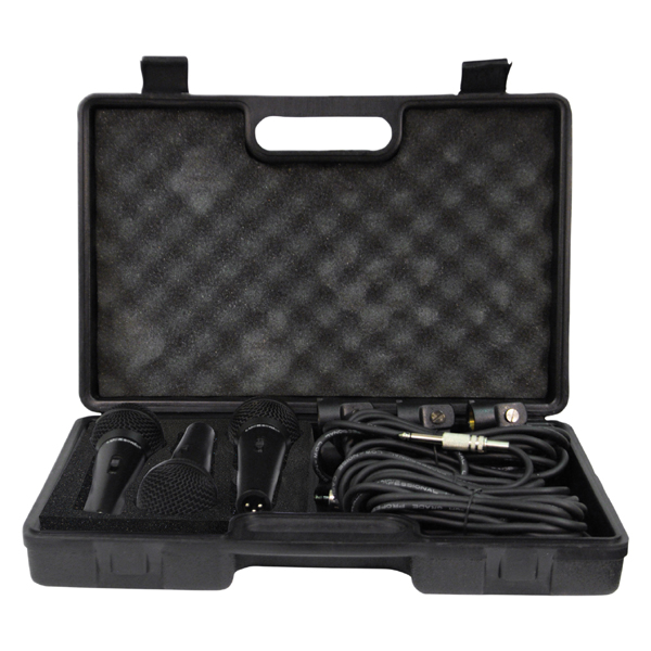 Image of SOUNDLAB SET OF 3 METAL MICS, CLIPS & LEADS IN CARRY CASE