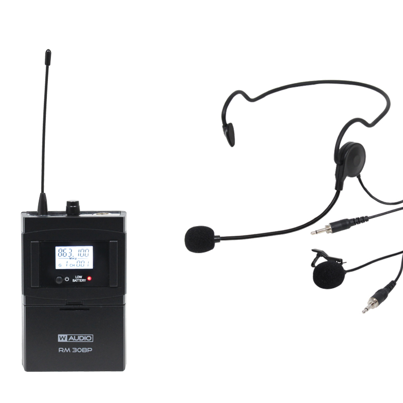 Image of W AUDIO RM30 UHF BELT PACK WITH HEADSET & TIE MIC - 863.1Mhz