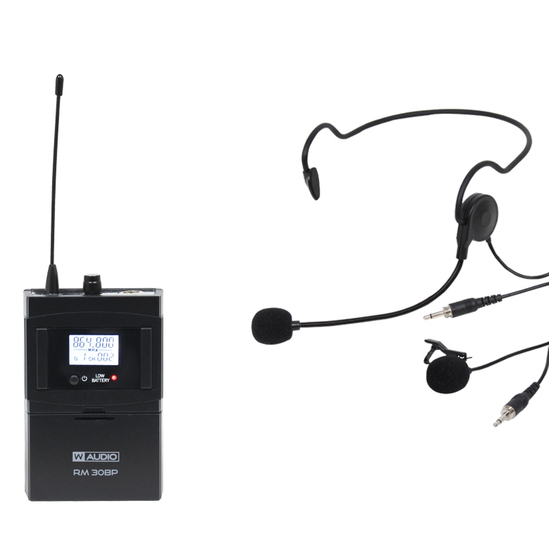 Image of W AUDIO RM30 UHF BELT PACK WITH HEADSET & TIE MIC - 864.8Mhz