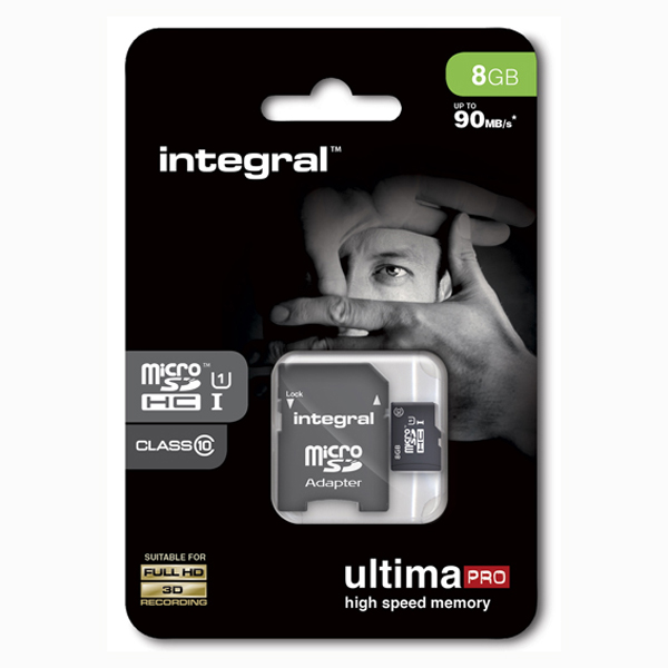 Image of INTEGRAL MICRO SD CARD & SD ADAPTOR CLASS 10 - 8GB